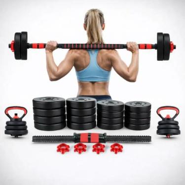 Imagem de Kit Anilhas Halter Barra Central E Alca Kettlebell 15kg - MKFIT