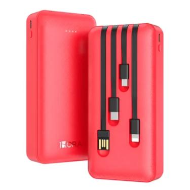Imagem de Carregador Portátil 1hora Power Bank Com Cabos Vermelho.