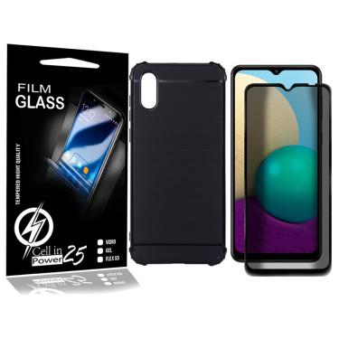 Imagem de Kit Capa Emborrachada + Película Privacidade Preta 3d p/ Galaxy A02 A022 6.5 - Cell In Power25