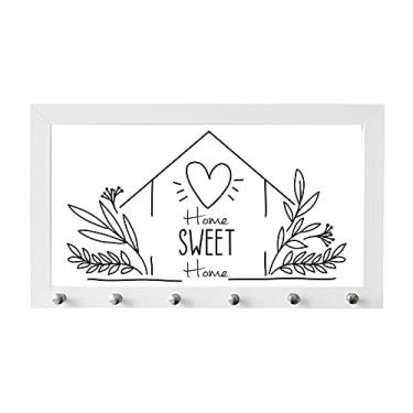 Imagem de Porta Chaves com Moldura com 6 ganhos Home Sweet Home P&B (Branco)