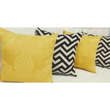 Imagem de Kit 4 Capas De Almofadas Chevron Jacquard Amarelo 45x45