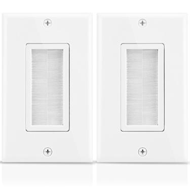 Imagem de Placa de parede Fosmon, estilo escova, abertura de passagem, instalação de placa de cabo de baixa tensão na parede, 1-Gang (2 PACK) - Brush