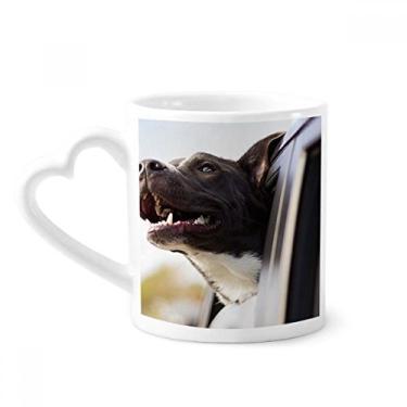 Imagem de Caneca com foto de animal de cachorro preto caneca de café cerâmica copo de coração de vidro