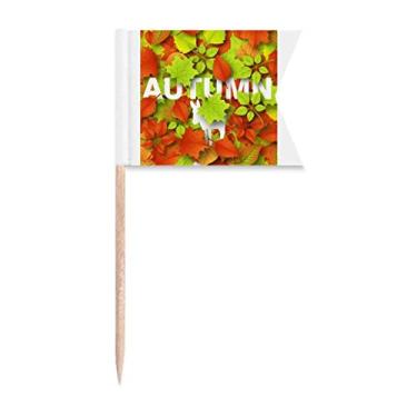 Imagem de Bandeiras de palito de dente de burro de outono e folha de bordo decídua, marcação de rotulagem para bolo de festa, prato de queijo