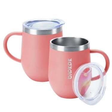 Imagem de BJPKPK 2 Canecas de Café Isoladas de Aço Inoxidável de 350 ml com Tampa para Bebidas Quentes e Frias - Rosa Claro