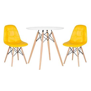 Imagem de Loft7, Kit Mesa Eames 70 cm branco + 2 cadeiras estofadas Botonê amarelo