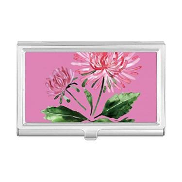 Imagem de Estojo para cartão de visita em aquarela rosa crisântemo Greenery