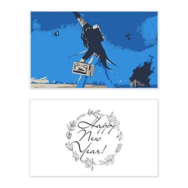 Imagem de Desenho de fundo azul ilustração grotesca festival ano novo cartão felicitações Bless mensagem presente