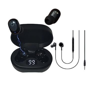 Imagem de Fone Bluetooth 5.0 Preto Compatível com todos os aparelhos confortável e carregamento rápido + Fone com Fio P2 - Kit 2 em 1