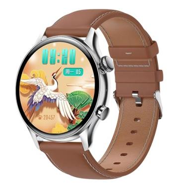 Imagem de Tela AMOLED NFC Smart Watch Mulheres sempre exibem o tempo Bluetooth Chamada IP68 à prova d'água Smartwatch (Color : Silver orange peel)