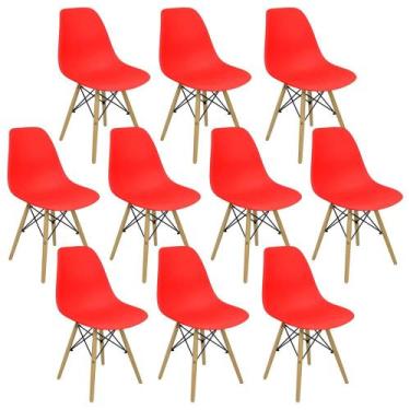 Imagem de Kit 10 Cadeiras Charles Eames Eiffel Vermelha Base Madeira Sala Cozinh