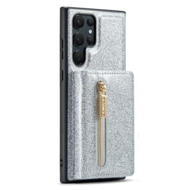 Imagem de YOGISU Capa de telefone de couro com suporte magnético flip para Samsung Galaxy S23 S22 S21 Plus S20 aFE Note 20 Ultra Z Fold 3 4 Bolsa com capa de cartão carteira, prata, para Samsung S21 Ultra