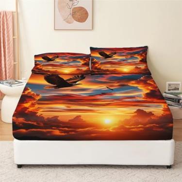 Imagem de Bhoyctn Jogo de lençol solteiro - Jogo de cama de solteiro com 4 peças, vermelho pôr do sol, bolso profundo, extra macio, respirável e refrescante, lençóis de solteiro