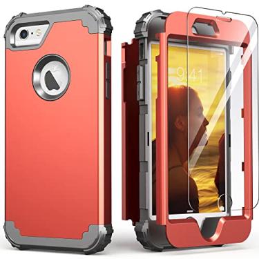 Imagem de IDweel Capa para iPhone 6S, capa para iPhone 6 com protetor de tela (vidro temperado), 3 em 1, absorção de choque, resistente, capa protetora de corpo inteiro de silicone macio para meninas, laranja/cinza escuro