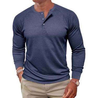 Imagem de Camiseta masculina slim fit de algodão manga curta/longa elástica casual elegante, Azul marinho, XXG
