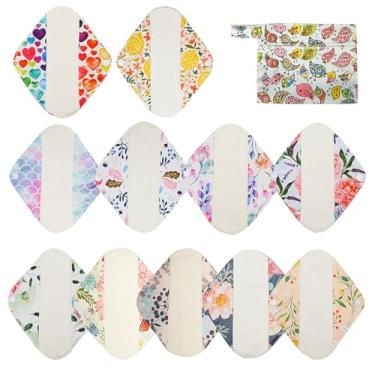 Imagem de ReUseLife 12 peças de almofadas menstruais de tecido de bambu, almofadas sanitárias reutilizáveis, forro de calcinha, sem perfume