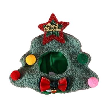 Imagem de ＡＷＨＡＯ Chapéu de Natal para animais de estimação, fantasia, decoração adorável, inverno, macio, chapéu, pequeno, cachorro, gato, bonés para filhotes, gatos, Xmas Tree Hat S