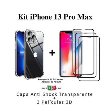 Imagem de Kit 3 Películas 3D Vidro + Capa Capinha Transparente Para Iphone 13 Pr