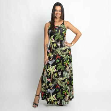 Imagem de Vestido Longo Feminino Casual Estampado em Malha com Fendas Laterais -