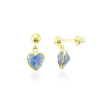 Imagem de Brinco de ouro 18k Bolinha e  Coração - Elegancy Joias, Azul