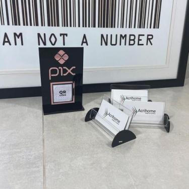 Imagem de Kit Placa QrCode Preto e Rosê + 3 Porta Cartão - Acrílico - Acrihome A