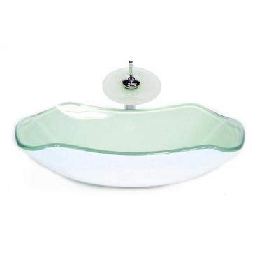 Imagem de Cuba Vidro Abaulada 51Cm Branca + Válvula + Torneira Cascata - Cubas E