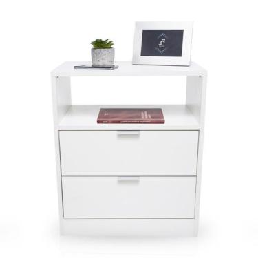 Imagem de Mesa Cabeceira 50Cm Criado Branco 2 Gavetas Mdf Lateral Cama - Fl Deco