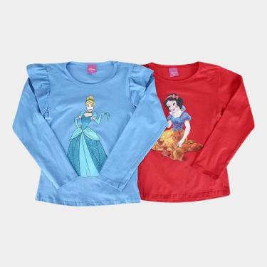 Imagem de Kit Camiseta Infantil Disney Princesas Cinderela e Branca de Neve Meni