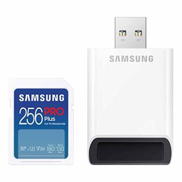 Imagem de Samsung Cartão de memória SDXC de tamanho completo PRO Plus de 256 GB + leitor, até 180 MB/s, Full HD e 4K UHD, UHS-I, C10, U3, V30 para DSLR, câmeras sem espelho, PCs, MB-SD256SB/AM, 2023