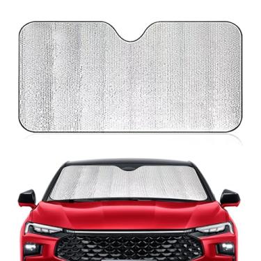 Imagem de gunroil Pacote com 1 protetor de para-brisa de carro, design de camada dupla, para-sol de para-brisa automotivo dobrável, acessórios de isolamento térmico de para-brisa automotivo universal (prata nº
