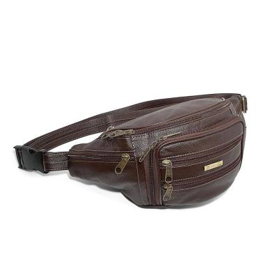 Imagem de Pochete Masculina De Couro Extra Grande Espaçosa Resistente