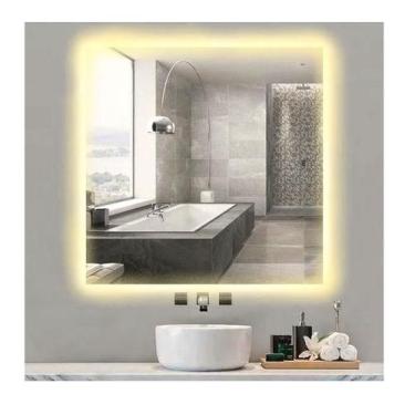 Imagem de Espelho lapidado bisotê Iluminado com LED quente - 70x70cm - Woodglass