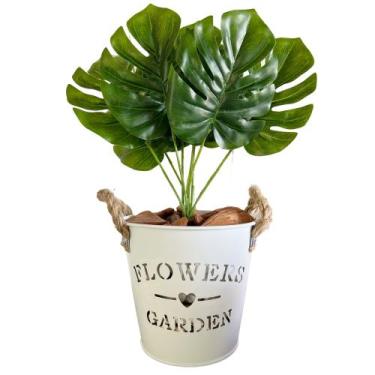 Imagem de Planta Artificial Costela de Adão + Vaso de Metal decorativo - Flores 