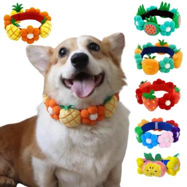 Imagem de Harikaji Coleira de guirlanda de frutas para cães, colar ajustável de feltro, colar de flores para cães médios, grandes, Natal, Ano Novo, festa de aniversário (abacaxi, 2GG)