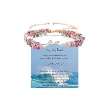 Imagem de Pulseiras de amizade para mulheres, The Waves Of Life We'Ve Through Together-Natural Emperor Stone Double Layer Purple Beaded Woven Wrap Pulseira Ajustável para Melhor Amigo Presentes de Aniversário