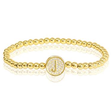 Imagem de by you Pulseiras femininas com inicial de 26 letras, berloque redondo, aço inoxidável, ouro, prata, contas, Small, Strass, Strass