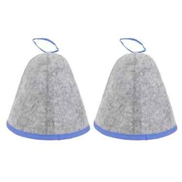 Imagem de Chapéu de Sauna, Chapéu de Sauna de Lã Resistente ao Calor 2Pcs para Homens e Mulheres, Boné de Sauna Respirável Chapéu Banya Russo Portátil para Spa, Sala de Vapor (Cinza Azul)