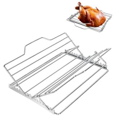 Imagem de Conjunto multifuncional de assadeira de peru ajustável – inclui grelha para assar peru e frango, rack dobrável em forma de V