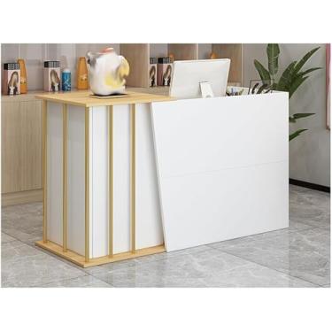 Imagem de Balcão de recepção simples e moderno supermercado loja de conveniência hotel pequeno bar salão de beleza loja de roupas caixa balcão de caixa para salão recepção R, branco quente, 100 cm