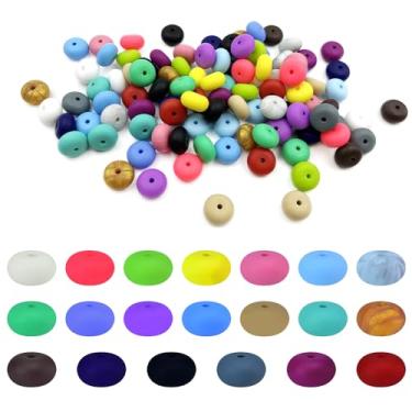 Imagem de 100 peças de contas de silicone de 14 mm contas planas redondas de lentilha contas grossas contas de pires de cores mistas contas espaçadoras de silicone para fabricação de chaveiros, pulseira, colar,