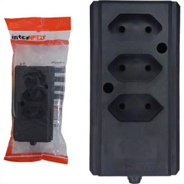 Imagem de Tomada Barra Interneed 2 Polos Preta 10A. Tripla