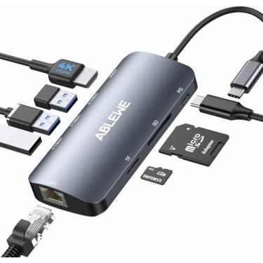 Imagem de ABLEWE Hub USB C Ethernet, hub multiportas USB C para HDMI, adaptador 8 em 1 4K a 60Hz USBC, 1000Mbps, 100W PD, 3 portas USB 3.0, estação de ancoragem compatível com MacBook, tablet, telefone