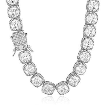 Imagem de Colar masculino com corrente de tênis Trip Jewelry de 10 mm, diamante de laboratório de cluster, colar com gelo de diamante, colar gargantilha banhado a ouro 18K/ouro branco/ouro rosa/ouro rosa para mulheres com fecho de gelo completo