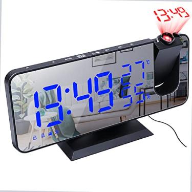Imagem de Despertador com projeção, projetor de relógio digital com projetor giratório de 180 graus, monitor de temperatura interna e umidade, rádio FM e carregador de telefone (Fontes