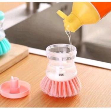 Imagem de escova lava louça roupa tênis com recipiente de detergente dispense - 