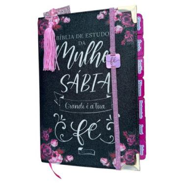 Imagem de Bíblia da Mulher Sábia de Estudos 100% Glitter Preta com Abas adesivas
