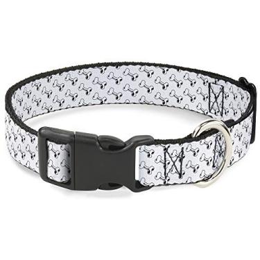 Imagem de Buckle-Down Coleira com clipe de plástico - osso de cachorro branco/preto - 1,27 cm de largura - serve para pescoço de 22,86 a 38,10 cm - Grande