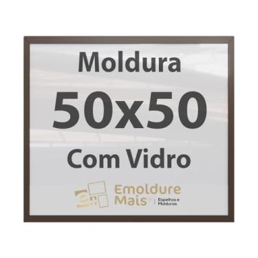 Imagem de Moldura 50x50 Marrom Com Vidro para Quadros Decorativo para sala quarto escritório poster casa fotos Certificados Diplomas Alvara Porta Retrato