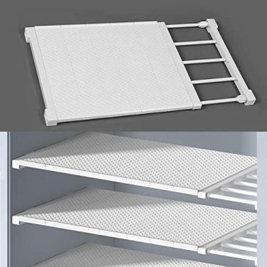 Imagem de Prateleira de armazenamento de armário escalável montada na parede prateleira de cozinha economia de espaço, guarda-roupa, decorativa, branca, ajustável, suportes de armário (comprimento: 50 - 80 cm Largura: 35 cm)
