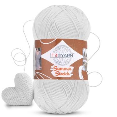Imagem de Troyarn Verão stretch efeito sedoso tricô mão crochê 100% microfibra elástica biquíni acrílico maiokini pareo blusa curta roupas fio 100 g 438 jardas (11455 - branco)